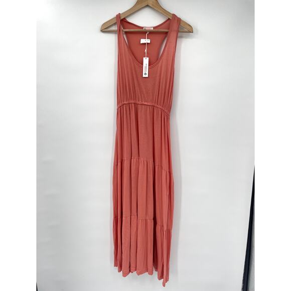 SUNDRY x EVEREVE NWT The Malibu Peach Pink Tiered Midi Dress // L - Picture 6 of 11